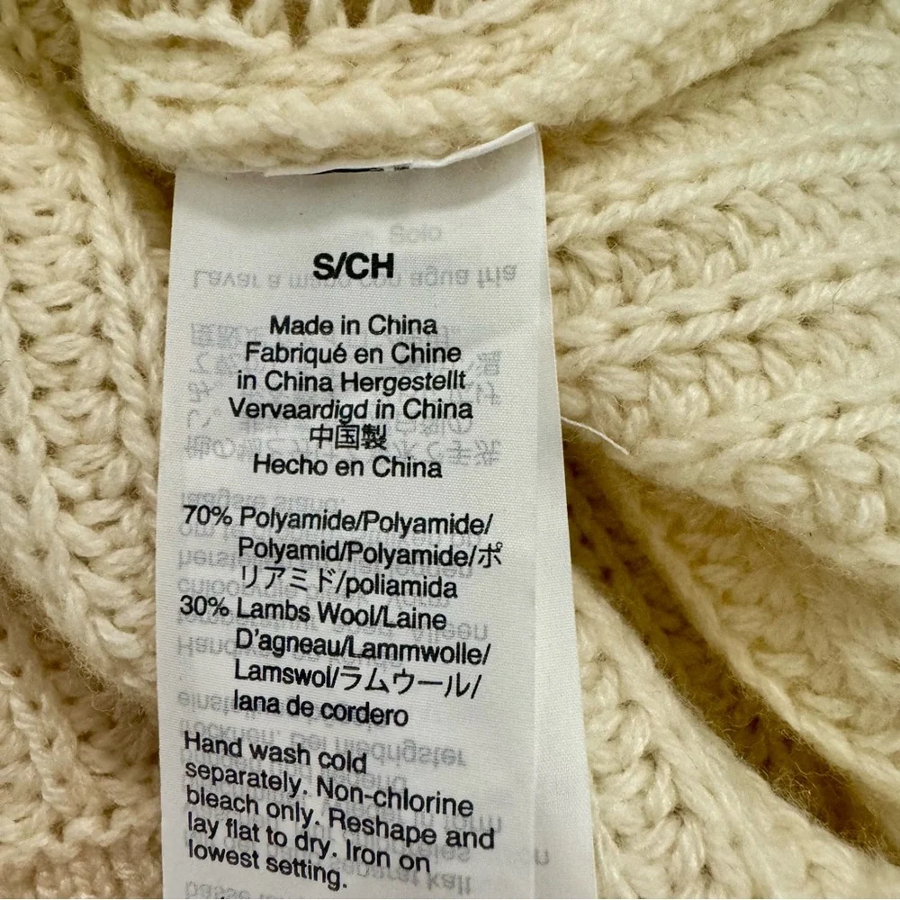 NEW J. Crew Pom-Pom Cable-Knit Pullover Crew Neck Sweater Natural Cream Small